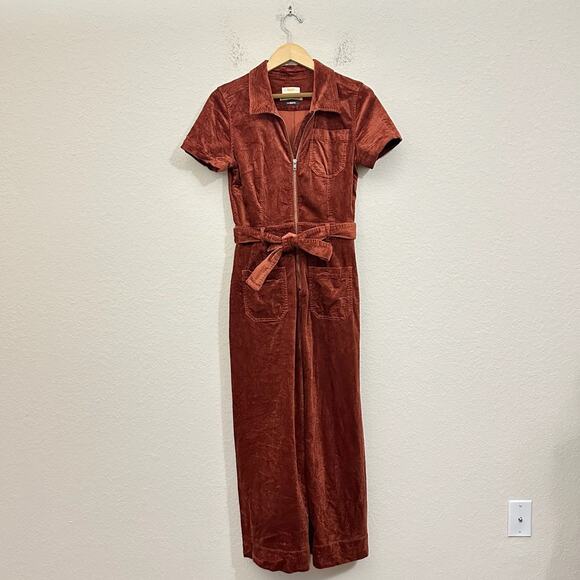 Maeve Pants - MAEVE ANTHROPOLOGIE Colette Weekend Jumpsuit Brown Corduroy Belted